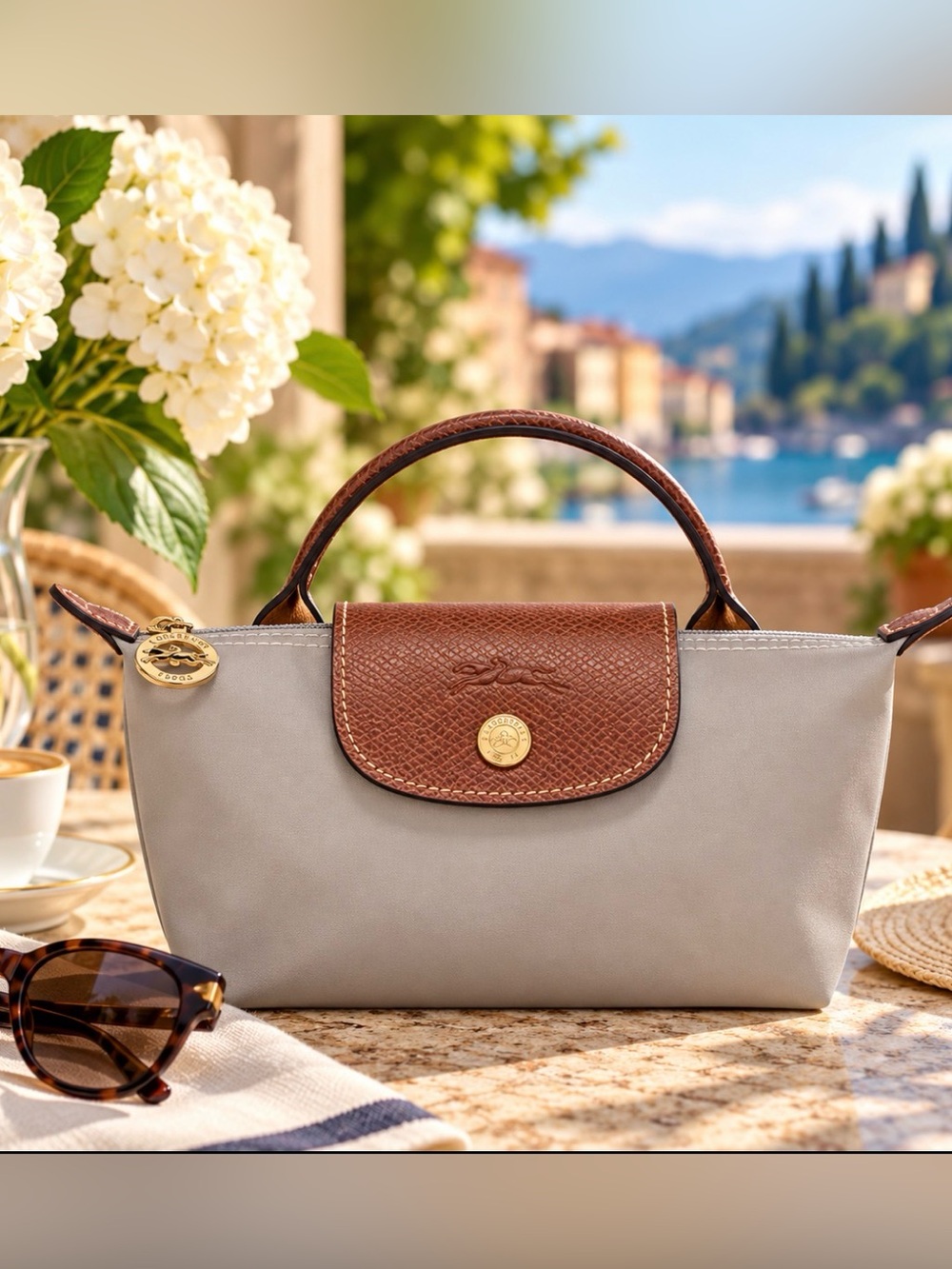 Longchamp Original Small Top Handle Bag Gray & Brown